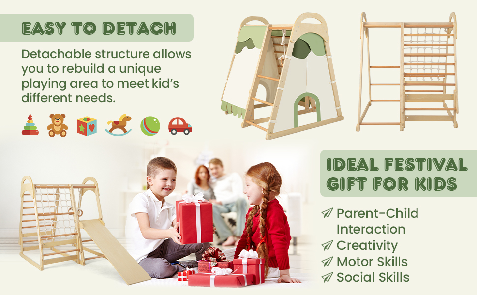 the structure allows the child to build a unique swing to meet kid's needs.