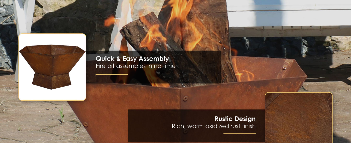 23 Inch Rustic Steel Affinity Fire Pit, quick and easy assembly, rustic design