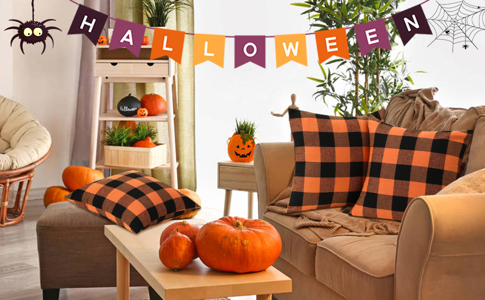 Cootato Halloween Pillow Covers Set of 4 Buffalo Orange
