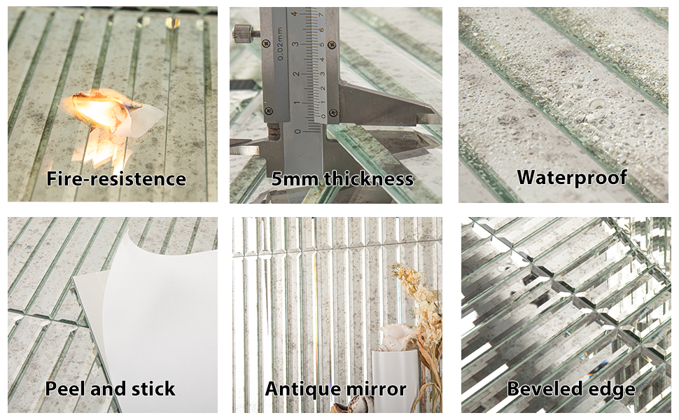 Lovdeco Peel and Stick Antique Mirror Strip Tile, 1.2 x 12 Inch Strip Mirror Tiles