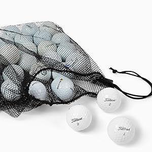 titleist nxt golf balls coming out of black mesh bag