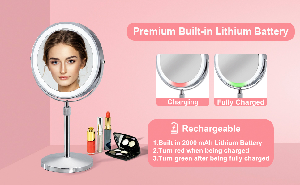 Furgatti Lighted Rechargeable Vanity Mirror with 3 Color