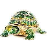 YU FENG Green Turtle Jewelry Trinket Boxes Hinged,Crystal Bejeweled Turtle Animal Figurines Colle...