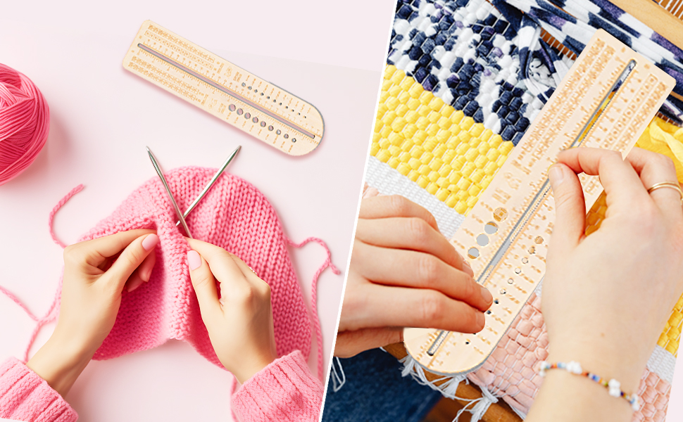 Focal20 Wooden Sock Blockers for Knitting Wood Sock Ruler Knittng Needle Gauge