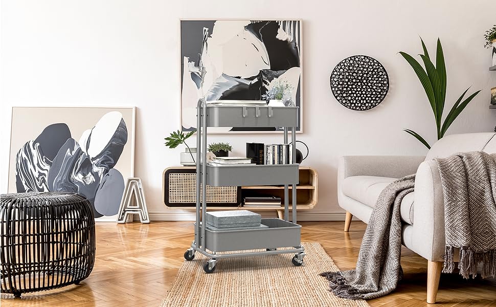 SimpleHouseware Heavy Duty 3Tier Metal Utility Rolling