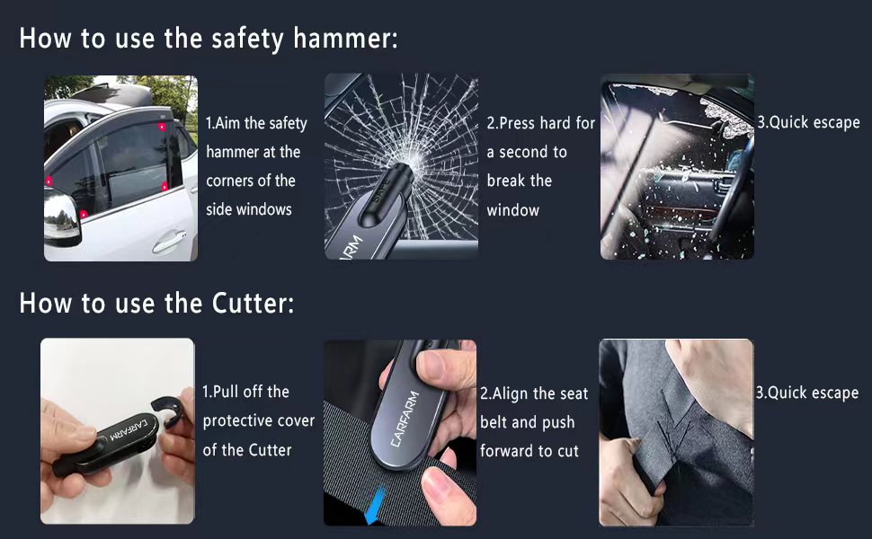 CARFARM Car Safety Hammer, Spring Loaded Car Window Breaker