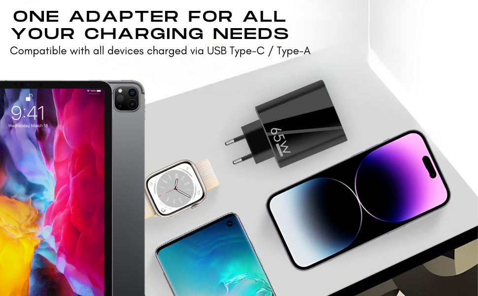 SPN-BFCC Charging 5 Port Adaptor with 20W PD USB-C Port, QC 3.0 and Smart USB Ports
