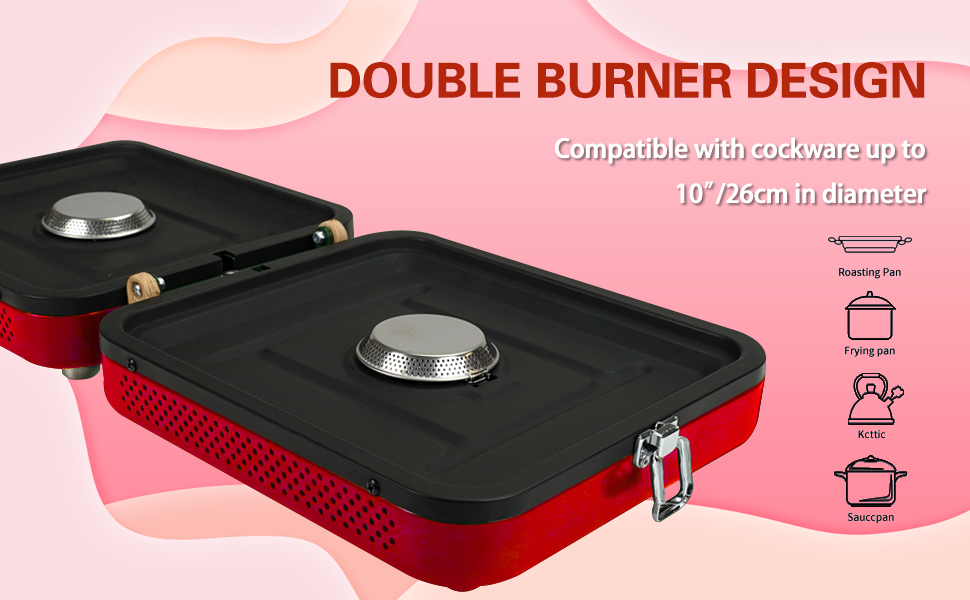  Portable 2 Burner Propane Camping Stove with Barbecue Plate  High Output, Two Adjustable Burners