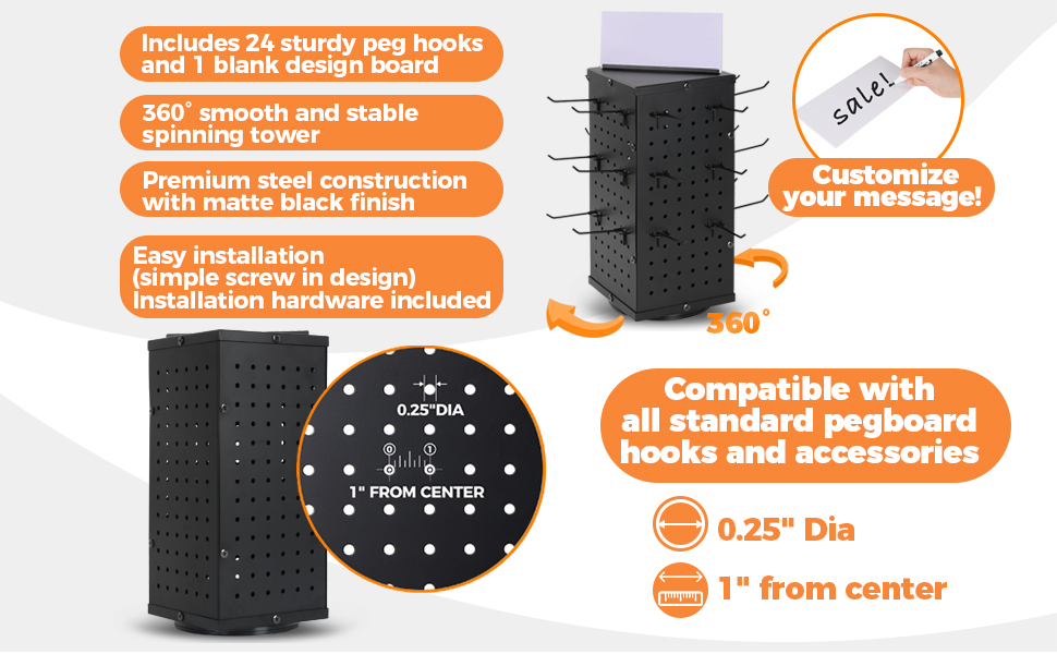 storage standard tabletop pegboard display stand with 360 degree smooth and stable spinning tower