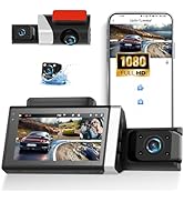 3 Channel Dash Cam Front and Rear Inside, 2.9'' 1080P Dash Camera for Cars,Three Way Triple Car C...