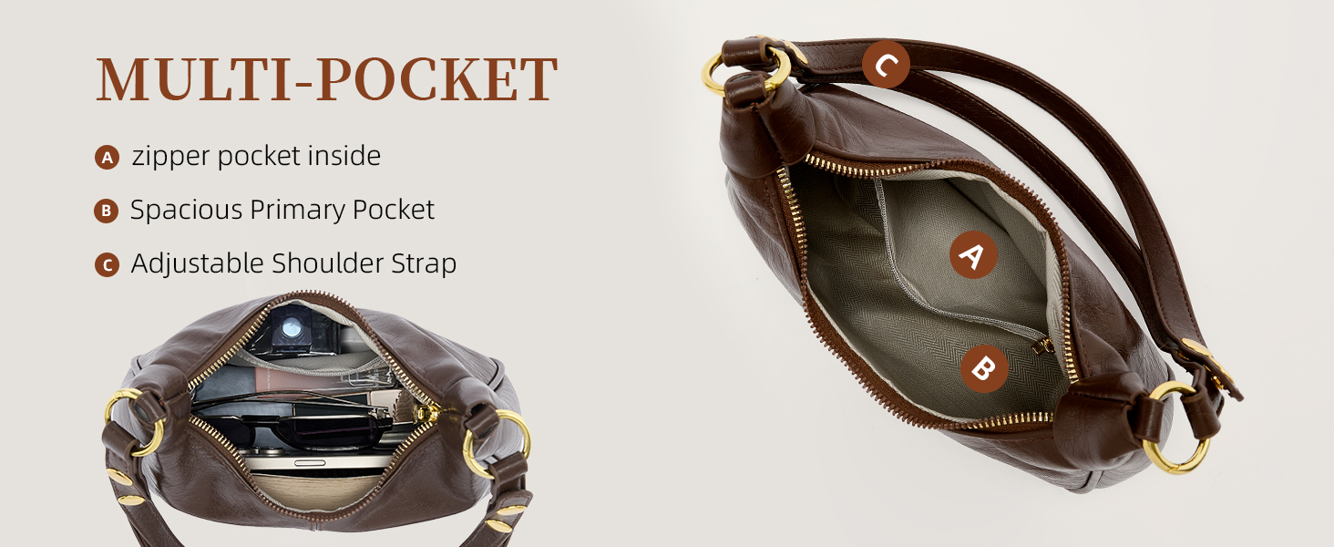 Versatile small hobo bag with multi-pockets and adjustable shoulder strap