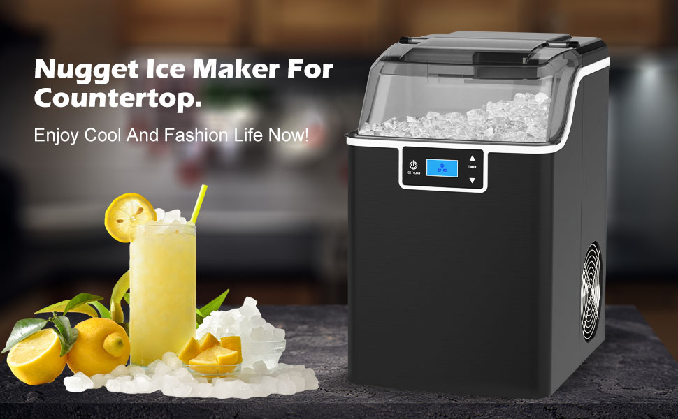 ADVWIN Nugget Ice Maker Countertop, Crushed Ice Maker Machine with Self