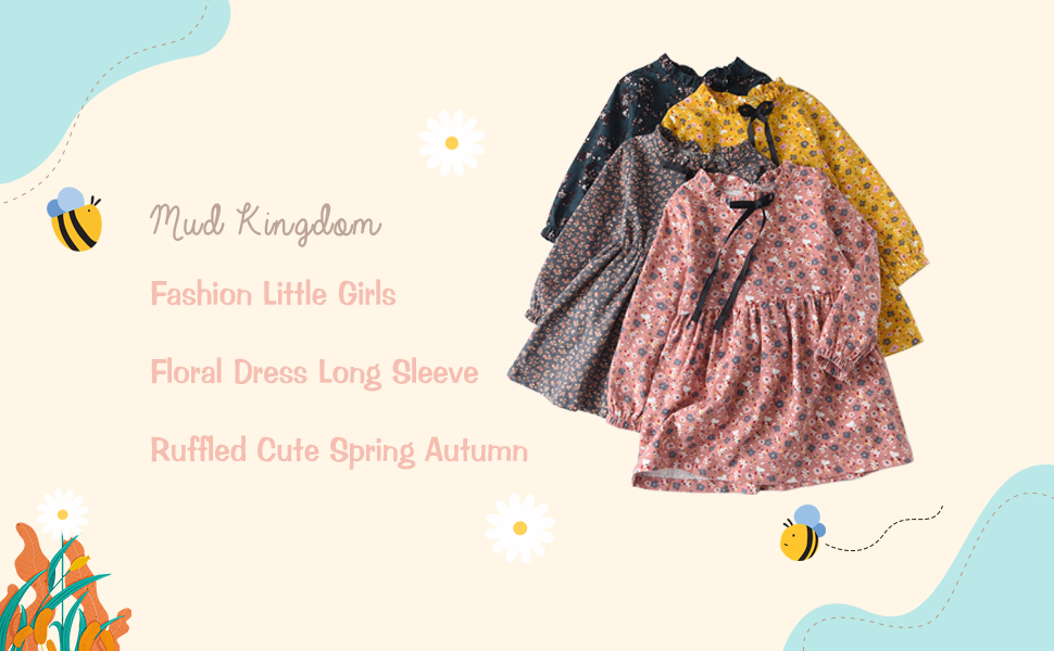 Mud Kingdom Fashion Little Girls Floral Dress Long Sleeve Ruffled Cute Spring Autumn