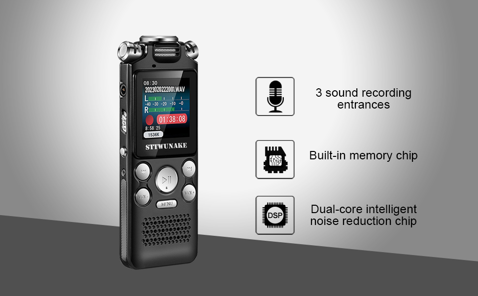 STTWUNAKE Dualcore Digital Voice Recorder, 3 Sound