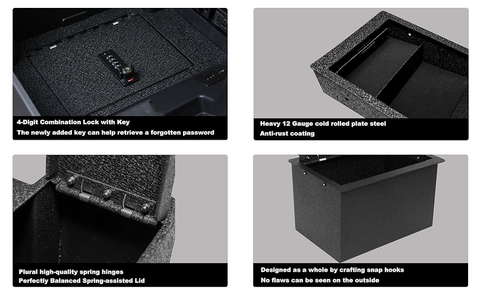 Center Console Safe Vault KEREN Console Gun Safe Box