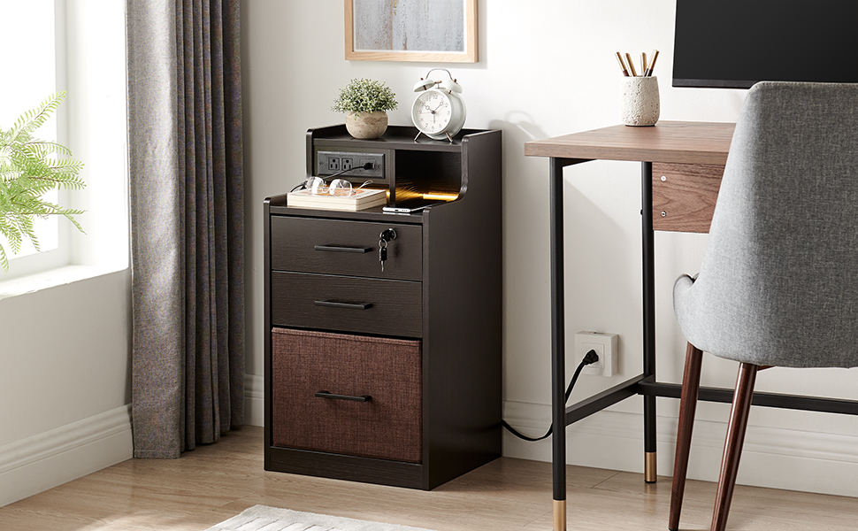 Lovitgo 2 Drawer LED Nightstand, Night Stand with Fast