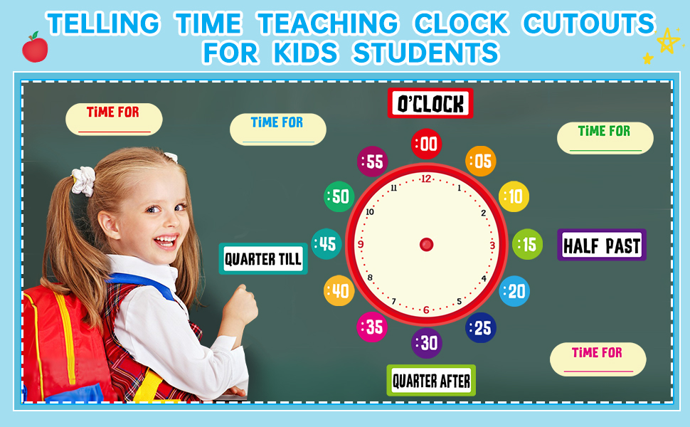 Telling Time Classroom Bulletin Board Decorations Set Learning Time Clock Practice Cutout