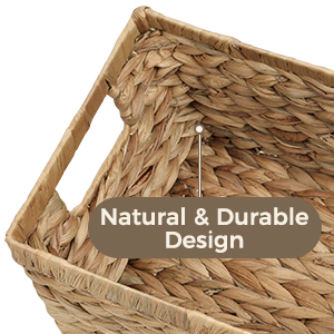 basket is handwoven from 100% natural water hyacinth with a reinforced metal frame inside