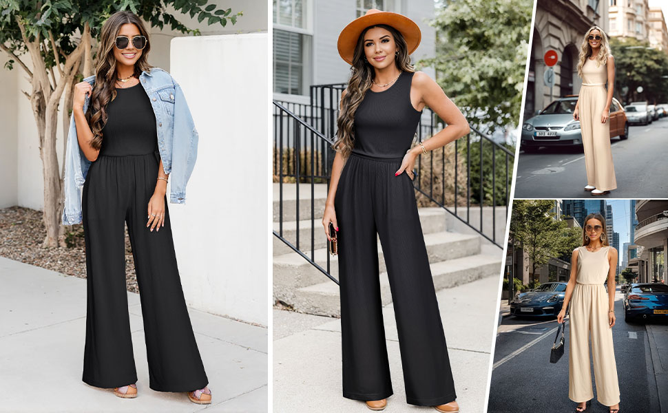 Amazon.com: Nlife Tank Top Sleeveless Flare Jumpsuit with