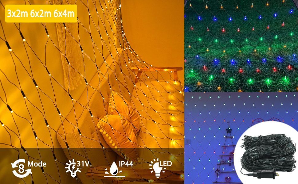 JNGLGO Christmas Net Lights Outdoor, 6m x 2m 280 LED Fairy Lights Mains