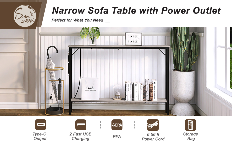 SAUCE ZHAN Sofa Table with Outlet and USB Port, 47" Console