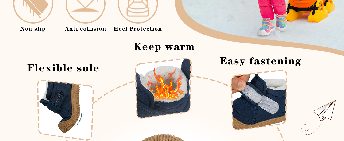 Baby Boys Girls Booties Toddler Winter Boots Warm Fleece Lined First Walking Shoes