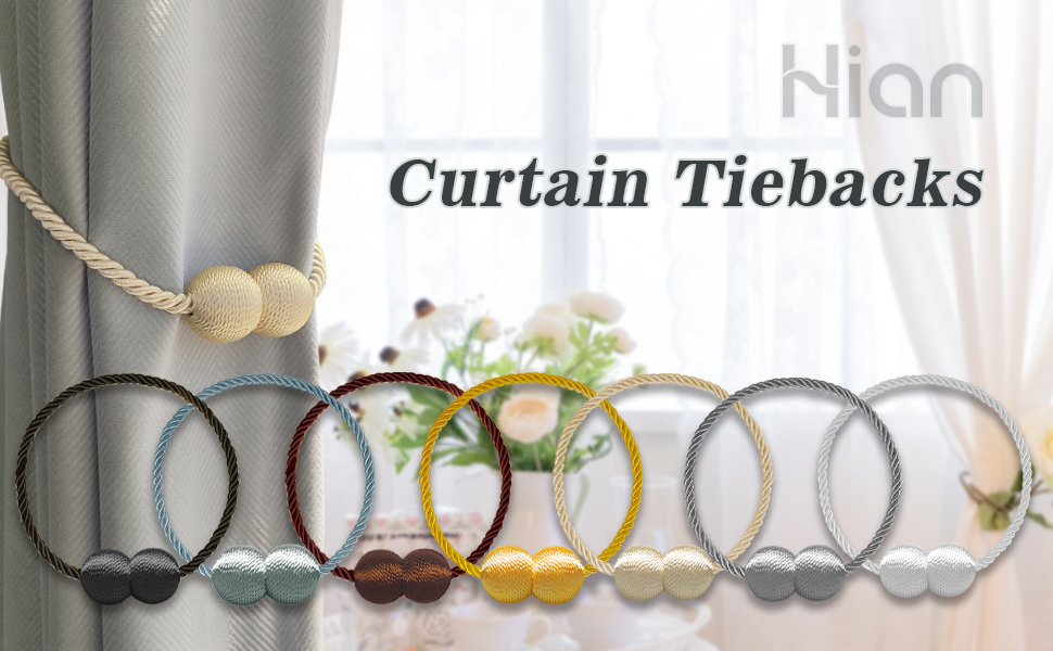 Hion Curtain Tiebacks Black 4 Pack, Curtain