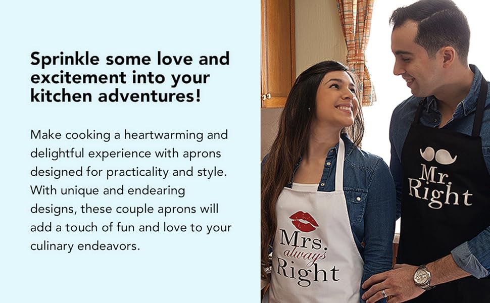 Nomsum Aprons for Couples - Mr. Right and Mrs. Always Right - Kitchen Adventures