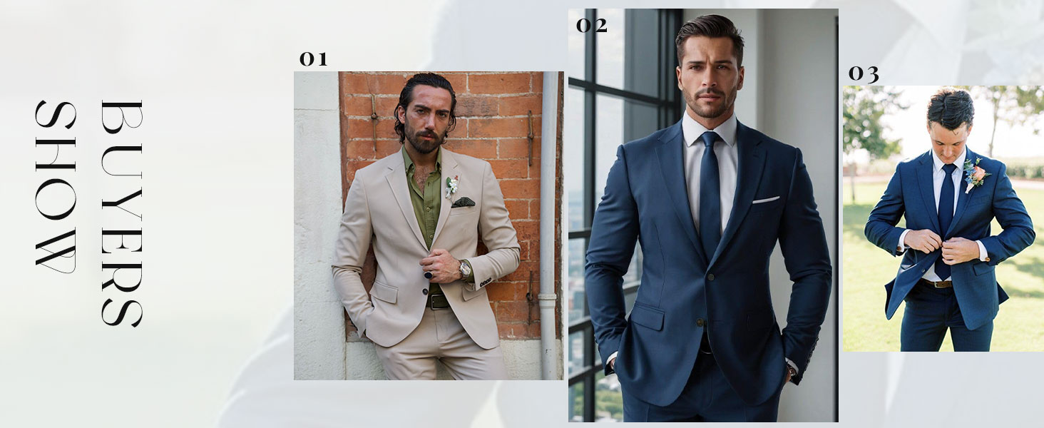 Wangyue Mens Suits Slim Fit 2 Piece Formal Two Button Single Breasted