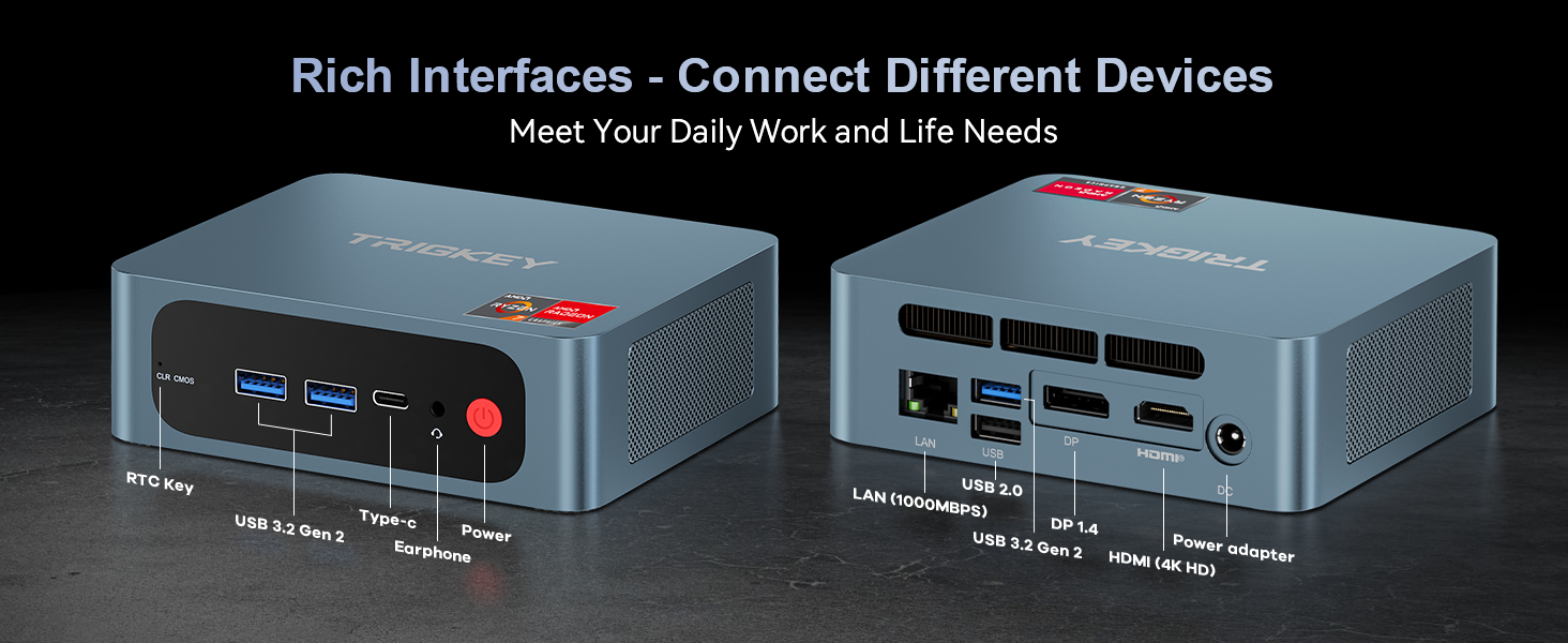 TRIGKEY Speed S5 Mini PC, AMD Ryzen 7 5800H(Up to 4.4GHz) Mini Desktops, 32G DDR4 500G SSD