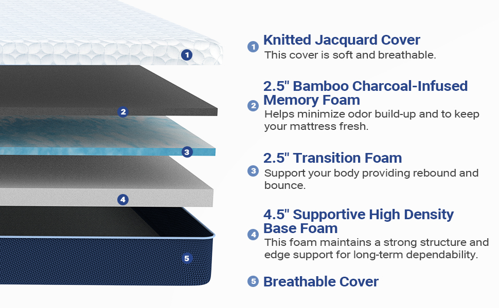 VXZ King Mattress, 10 Inch Bamboo Charcoal Infused Memory
