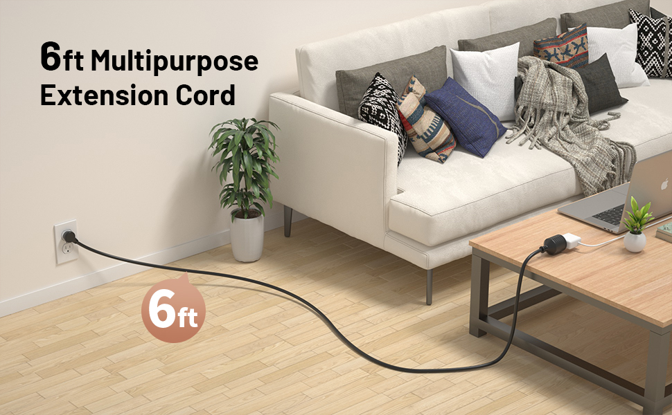 10FT Lockable Extension Cord, 35° Lockable Plug, 3 Prong