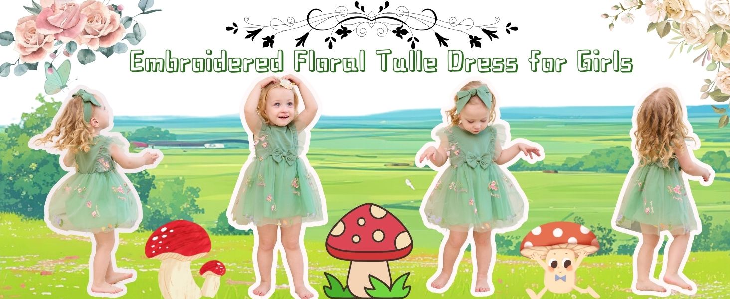 Embroidered Floral Tulle Dress for Girls