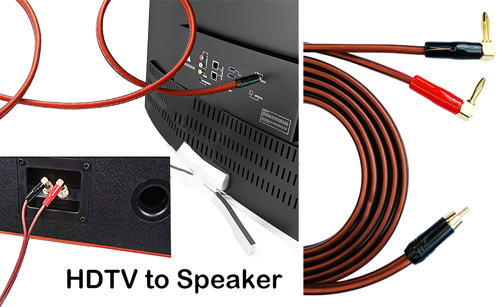 16AWG RCA to Banana HiFi OFC Speaker Wire, 90 Degree Right Angle Banana