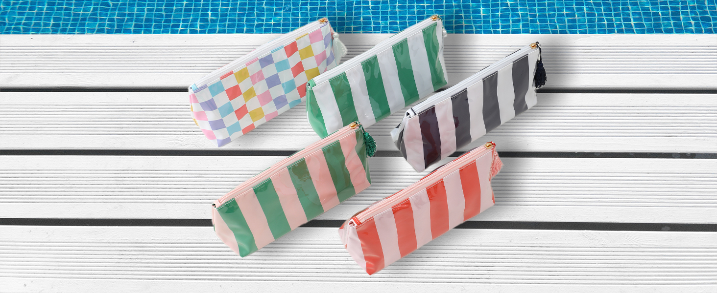 striped makeup pouch