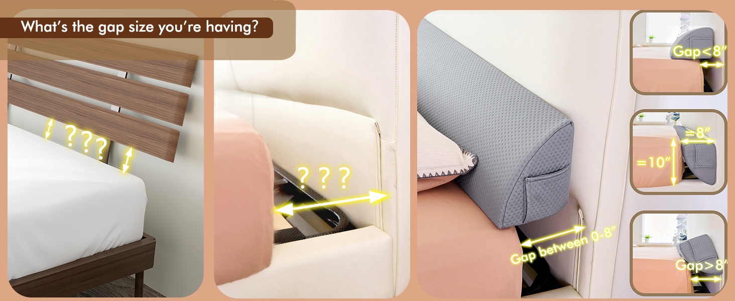 jakoola Bed Wedge Pillow for Headboard Gap (08"), Bed Gap Filler Headboard Pillow