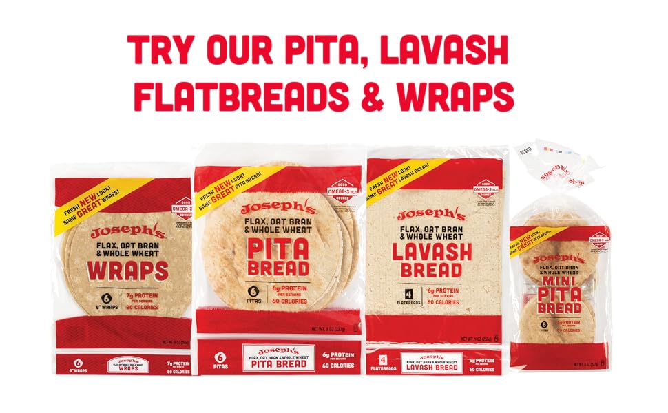 Joseph's Pita Bread Value 3Pack, Flax Oat Bran and Whole