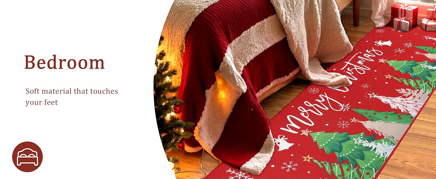 Capslpad Red Xmas Trees Christmas Kitchen Rugs Set of 3