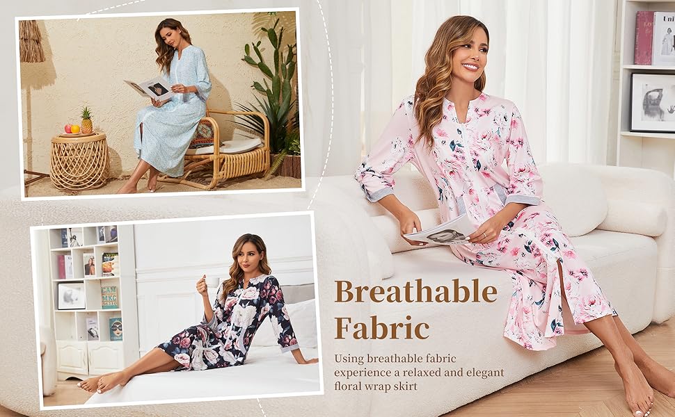 Korelayer Zipper Robes for Women 3/4 Sleeve Housecoats Long