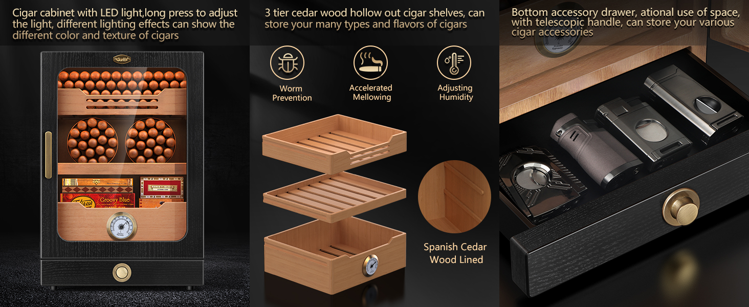 Scotte LED Lighted Cigar Humidor 15L Cigar Humidors for 100150 Cigars