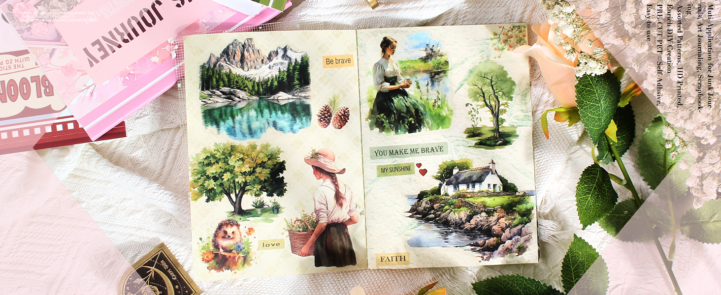 Junk Journal Pre-cut Sticker Book for Scrapbooking, Journaling Stickers for Adults, Scrapbook  