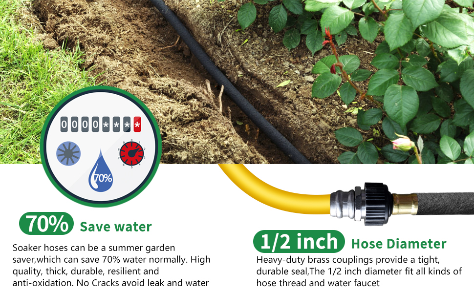 1/2’’ Soaker Hose for Garden 150 Ft, Soaker Hoses for Garden 150 Ft, Garden Soaker