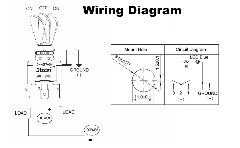 Jtron 4 PIN SPDT SPST Rocker Toggle Switch ON/Off/ON 12V