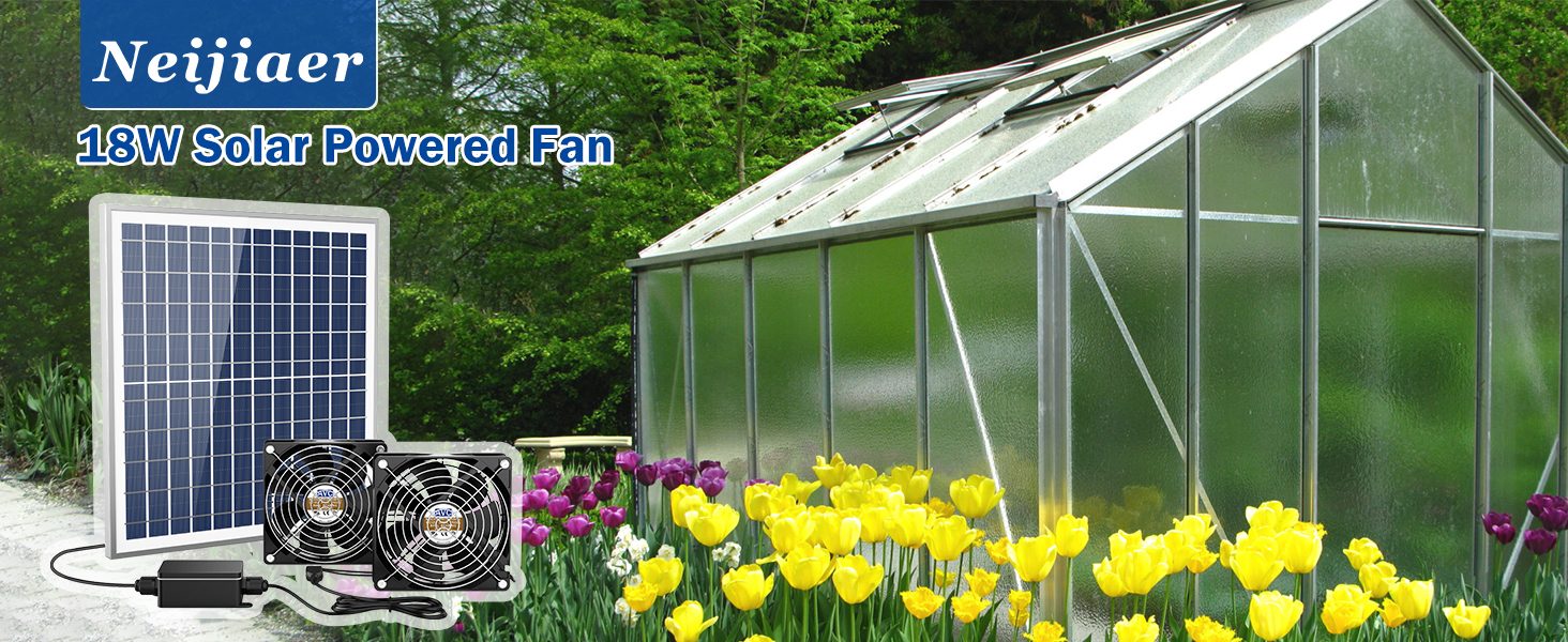 NEIJIAER Solar Panel Fan Kit, 18W Solar Powered Dual Fan with 3m Cable