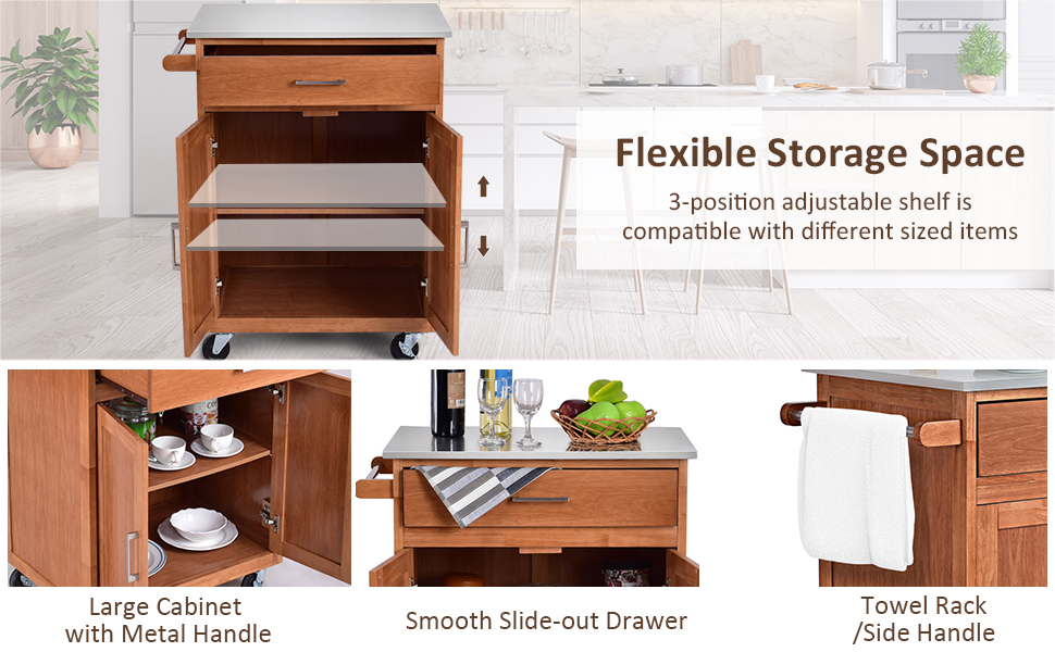 Kitchen Storage Island Cart on Wheels