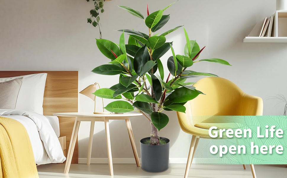 28” Artificial Rubber Tree Plant, Potted Plants for Indoor