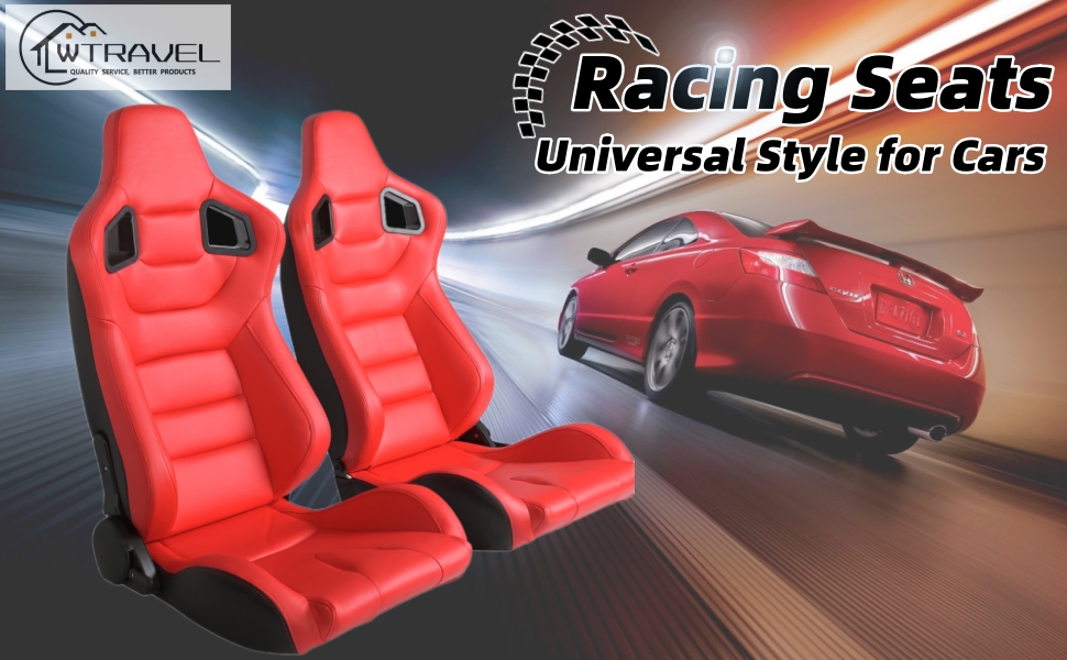 WTRAVEL Racing Seats 2 Pcs Reclinable Bucket Seats with 2