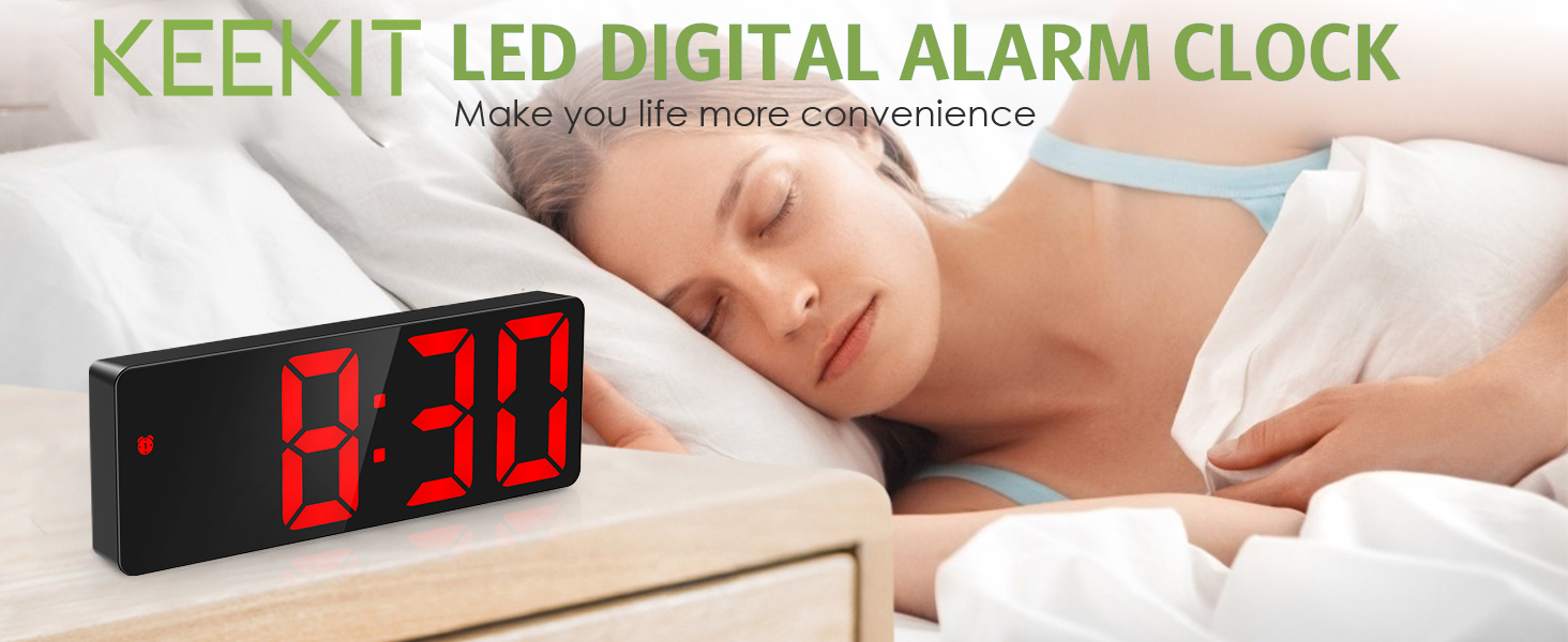 KeeKit Digital Alarm Clock, LED Alarm Clock for Bedroom, Electronic LED