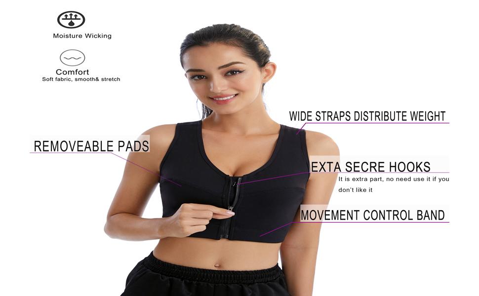 zip front sports bra