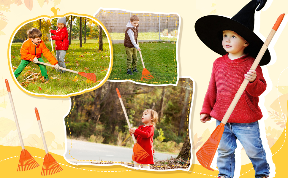 Therwen 8 Pcs Kids Rake 31" Child Size Plastic Lawn Rakes